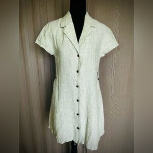 Tahari 100% Linen Button Front Tunic Shirt Dress Pockets Belt Loops Minimalist S